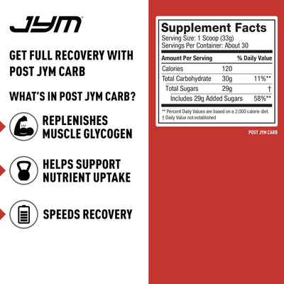Post JYM Carb Fast Digesting Post Workout Recovery Powder | Pure Dextrose, Glycogen Replenishment, Athletic Performance, Muscle Growth | Rainbow Sherbet 30 Servings