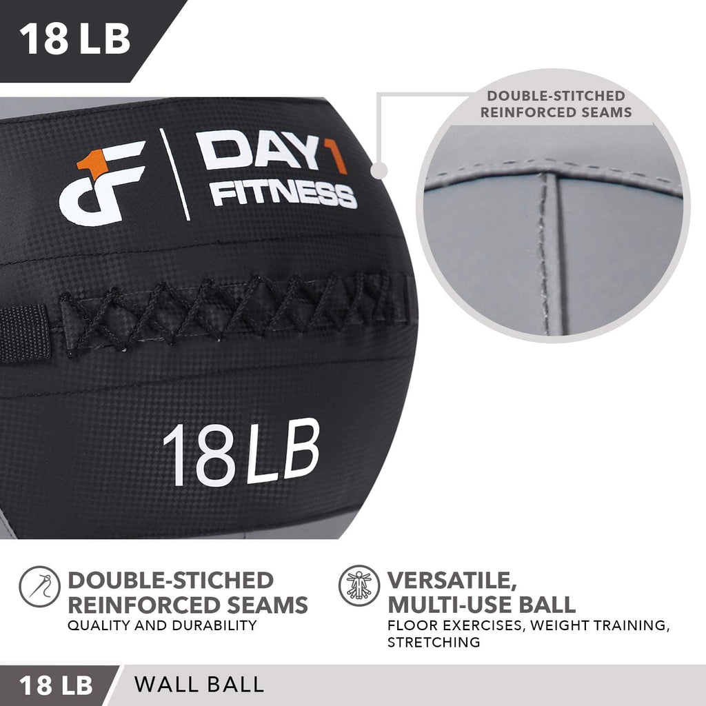Day 1 Fitness Soft Wall Medicine Ball 18 Pounds - for Exercise, Rehab, Core Strength, Large Durable Balls for Floor Exercises, Stretching