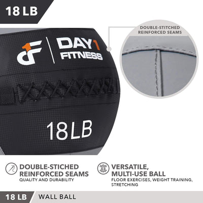 Day 1 Fitness Soft Wall Medicine Ball 18 Pounds - for Exercise, Rehab, Core Strength, Large Durable Balls for Floor Exercises, Stretching