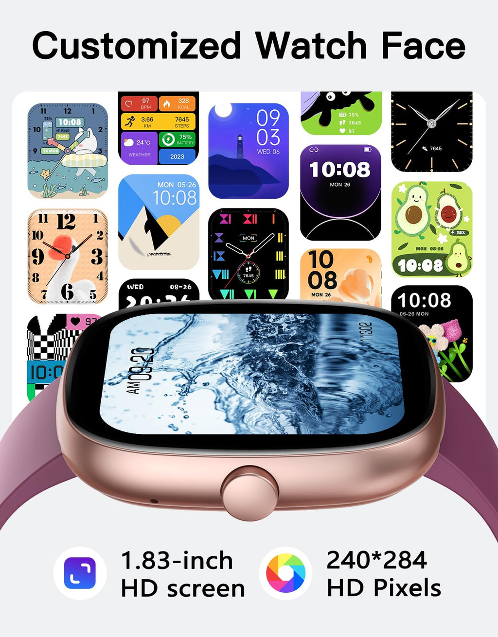 Fitness Tracker 2025 Ver. (Answer/Make Calls), 1.85" Smart Watch Fitness Watches for Women Men with 24/7 Heart Rate Blood Oxygen Monitor Sleep Tracker 100+ Sport Modes IP68 Waterproof (Pink)