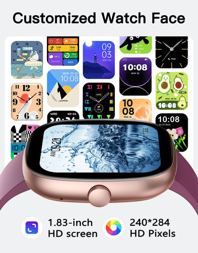 Fitness Tracker 2025 Ver. (Answer/Make Calls), 1.85" Smart Watch Fitness Watches for Women Men with 24/7 Heart Rate Blood Oxygen Monitor Sleep Tracker 100+ Sport Modes IP68 Waterproof (Pink)