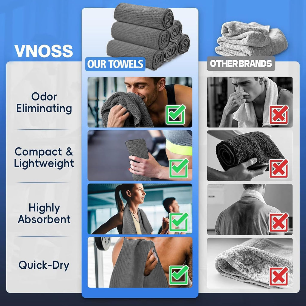 Microfiber Gym Towels for Working Out, Quickly Dry Yoga Towels for Men & Women Tennis, 16 Inch x 27 Inch, 6 Pack, Black