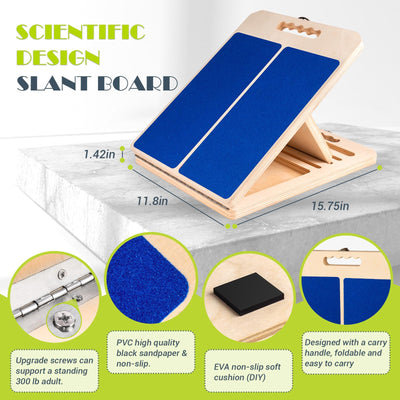 Slant Board for Calf Stretching, Adjustable Portable Wooden Incline Board for Calf Stretcher with Training Poster, 300 Lbs Weight Capacity Calf Stretch Wedge for Leg, Knees, Heel, Ankle & Stretching