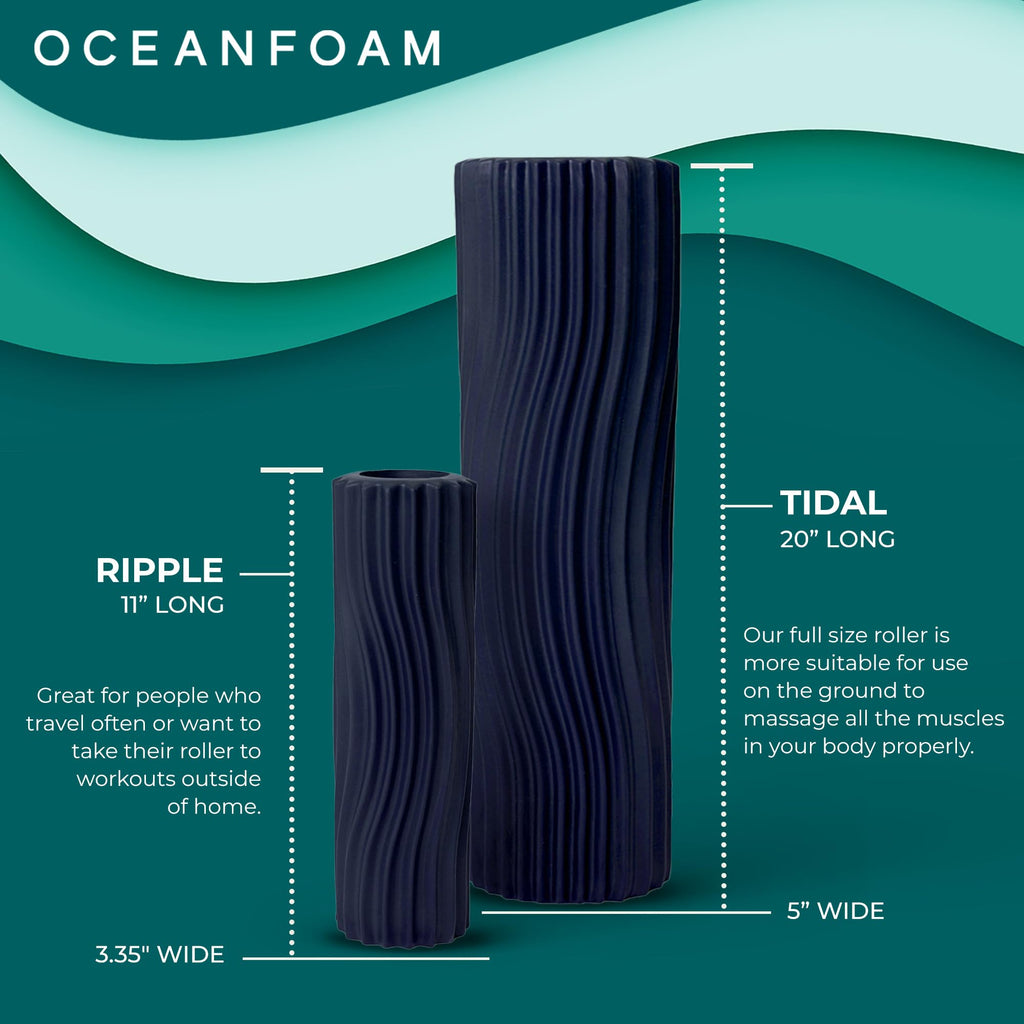 Oceanfoam Tidal Roller - Natural - Muscle Massage Foam Roller for Back Pain & Stretching - Firm and Ergonomic Wide Wave Textured - Yoga, Athletics, & Wellness - Full Size, 20" x 5"