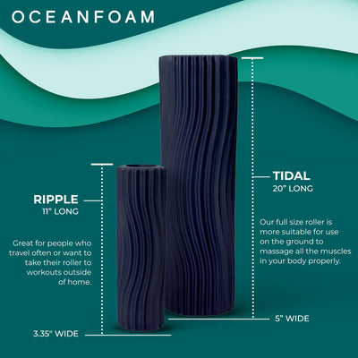 Oceanfoam Tidal Roller - Natural - Muscle Massage Foam Roller for Back Pain & Stretching - Firm and Ergonomic Wide Wave Textured - Yoga, Athletics, & Wellness - Full Size, 20" x 5"
