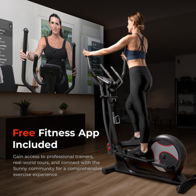 Sunny Health & Fitness Smart Elliptical Full-Body Cross Training Machine w/Extended Stride, Cardio Exercise Trainer for Home, Free SunnyFit App Bluetooth Connection, Optional 12" or 16" Stride Length