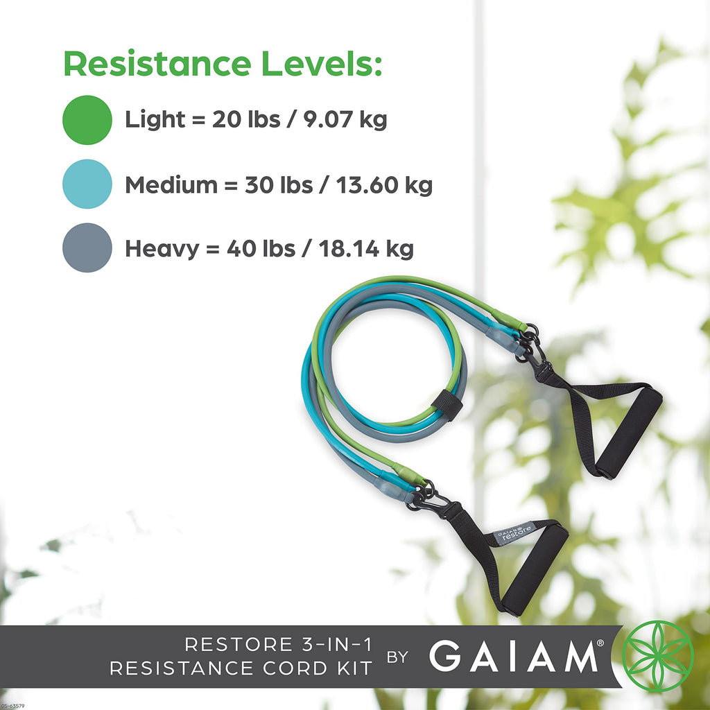 Gaiam 3-in-1 Resistance Band Kit with Comfort-Grip Handles and Interchangeable Strength Bands for High Intensity Training