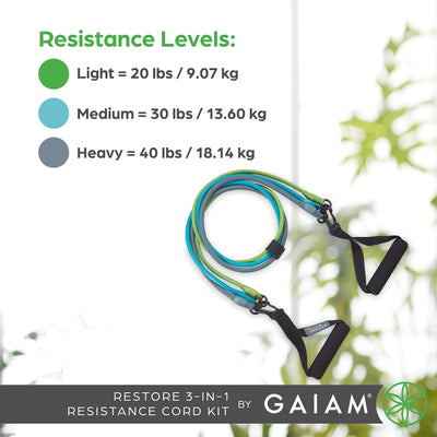 Gaiam 3-in-1 Resistance Band Kit with Comfort-Grip Handles and Interchangeable Strength Bands for High Intensity Training