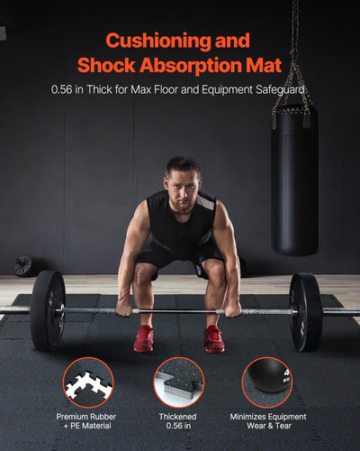 VEVOR 0.56Inch 48sq.ft 12 Tiles Gym Flooring for Home Gym, Rubber Top with High Density EVA Foam, 25 x 25In Gym Floor Exercise Equipment Mats, Interlocking Gym Mats, Puzzle Workout Mats, Black & Gray