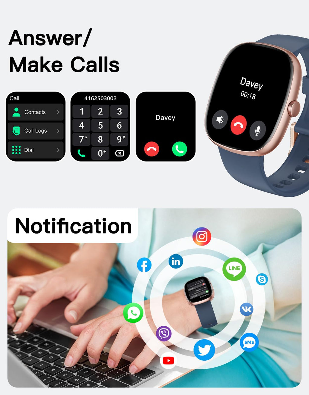 Fitness Tracker 2025 Ver. (Answer/Make Calls), 1.85" Smart Watch Fitness Watches for Women Men with 24/7 Heart Rate Blood Oxygen Monitor Sleep Tracker 100+ Sport Modes IP68 Waterproof (Pink)