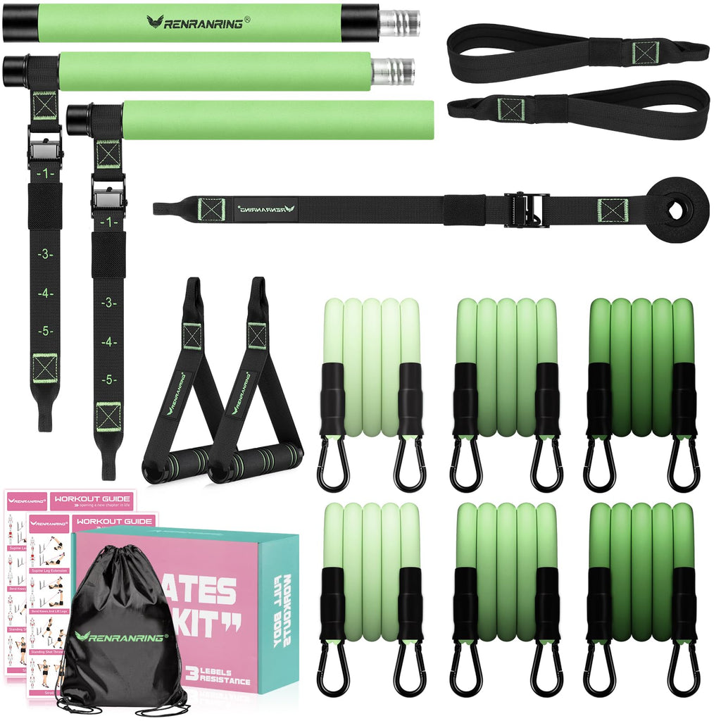 Pilates Bar Kit with Resistance Bands, Multifunctional Pilates Bar for Women & Men with Heavy-Duty Metal Adjustment Buckle, Pilates Home Equipment for Full BodyWorkouts