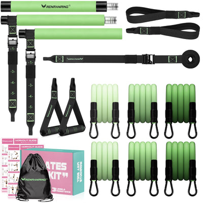 Pilates Bar Kit with Resistance Bands, Multifunctional Pilates Bar for Women & Men with Heavy-Duty Metal Adjustment Buckle, Pilates Home Equipment for Full BodyWorkouts
