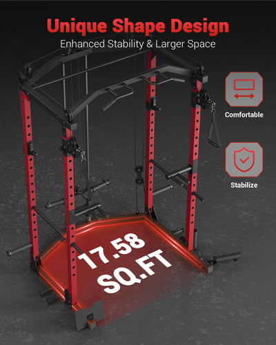 GarveeLife Power Cage, Multi-Functional Power Racks for Home Gym with Cable Crossover System, 1600 LBS Weight Capacity Fitness Squat Rack for Strength Workout with More Training Attachment