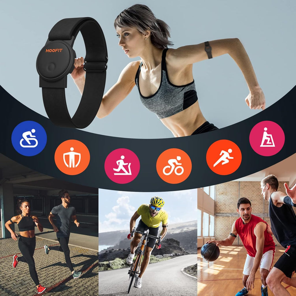 moofit HW401 Heart Rate Monitor Armband, IP67 Waterproof, Support Bluetooth/ANT+, Rechargeable Optical Heart Rate Sensor Bracelet Works with Wahoo, Strava, Elite HRV