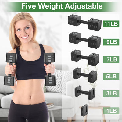 22LBS Adjustable Dumbbells Set, Hand Weights Sets with 5 Levels 3lb, 5lb, 7lb, 9lb, 11lb, Adjustable Weight Dumbbells for Women/Men Home Gym Full Body Workout