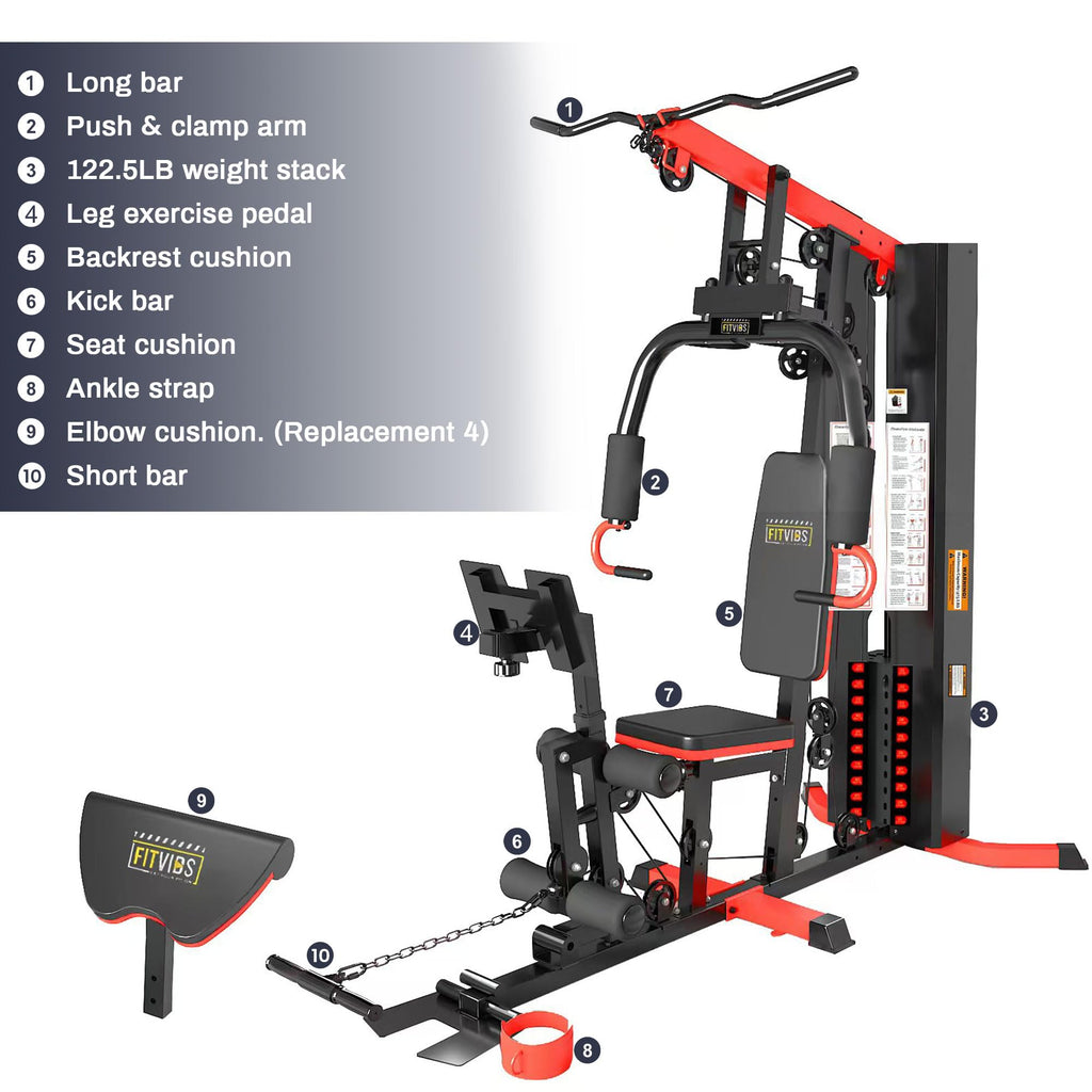 Fitvids Home Gym Equipment, Multifunctional Full Body Workout Weight Machine Station with Weight Stack, All in One Exercise Equipment with Pulley System & Seated Rowing for Home Gym Strength Training