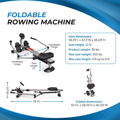 Stamina Hydraulic Rowing Machine, BodyTrac Glider with Cylinder Resistance, 250 Lbs - Home and Gym Exercise Equipment - Ideal for Fitness Training and Body Workout