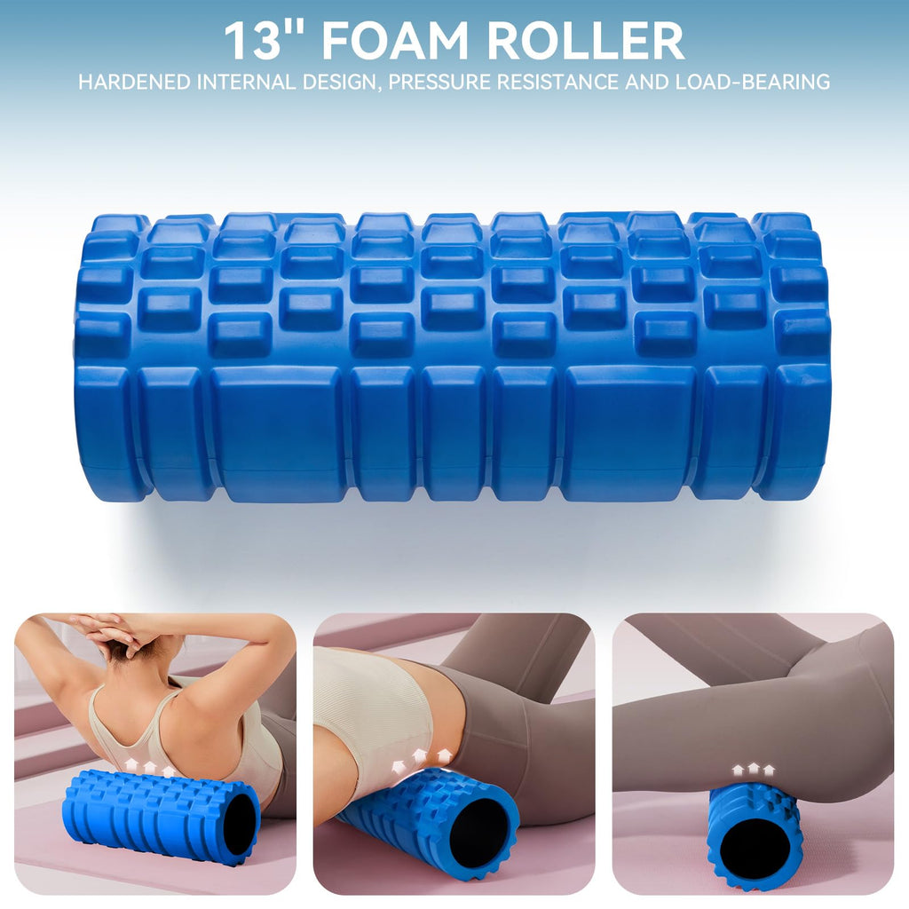 5 in1 Foam Roller Set for Deep Tissue Muscle Massage, High Density Fitness Exercise Foam Roller, Massage Roller, Massage Ball, Resistance Band, for Whole Body (Black)