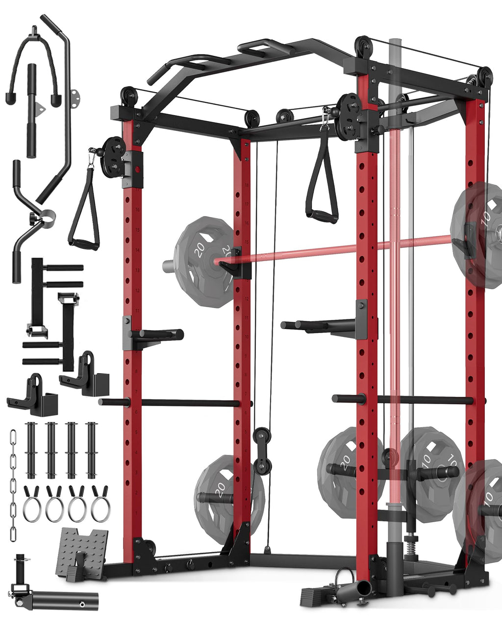 GarveeLife Power Cage, Multi-Functional Power Racks for Home Gym with Cable Crossover System, 1600 LBS Weight Capacity Fitness Squat Rack for Strength Workout with More Training Attachment