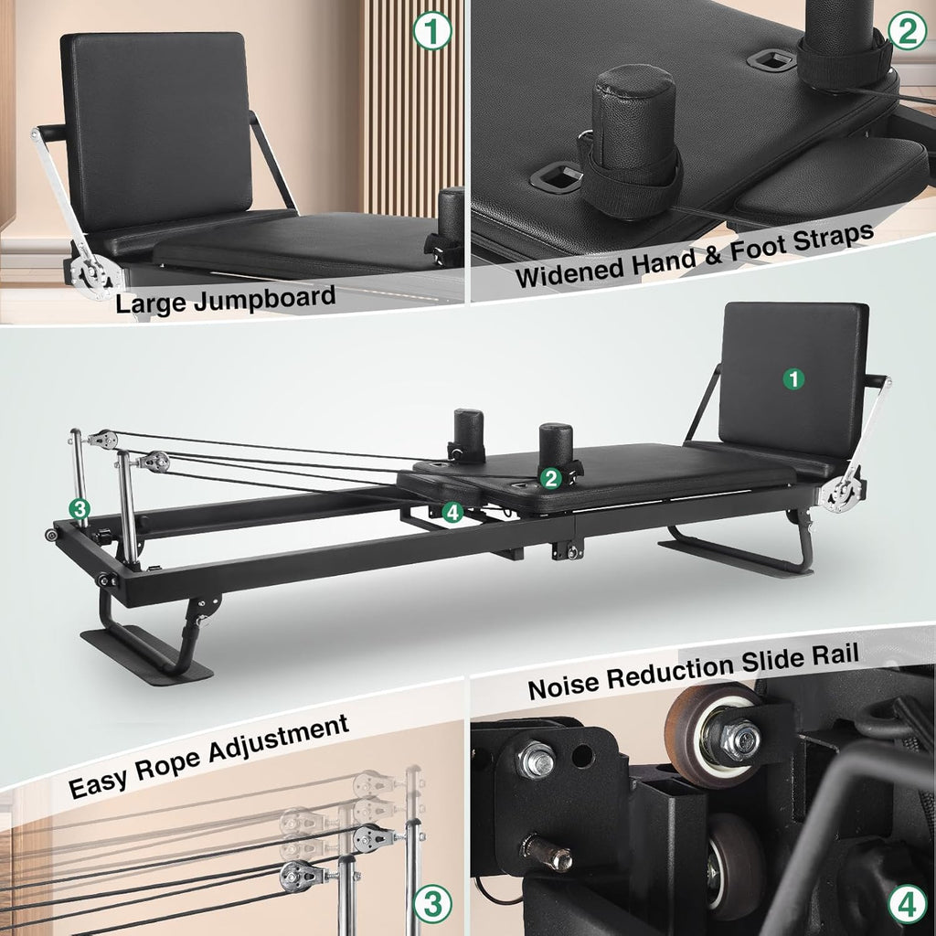 92" 2ND Gen Extended Pilates Reformer, Foldable Pilates Machine with Pilates Ring Circle & Headrest, Jumpboard, Dual Resistance Springs, Pilates Equipment for Home Workout, up to 500 lbs