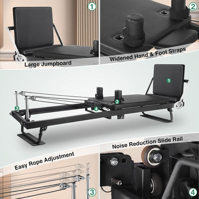 92" 2ND Gen Extended Pilates Reformer, Foldable Pilates Machine with Pilates Ring Circle & Headrest, Jumpboard, Dual Resistance Springs, Pilates Equipment for Home Workout, up to 500 lbs