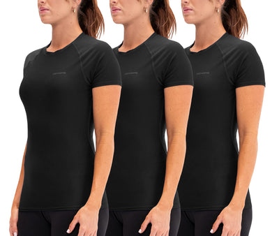 DEVOPS 3 Pack Women's Compression Shirt Dry Fit Short Sleeve Running Athletic T-Shirt Workout Tops