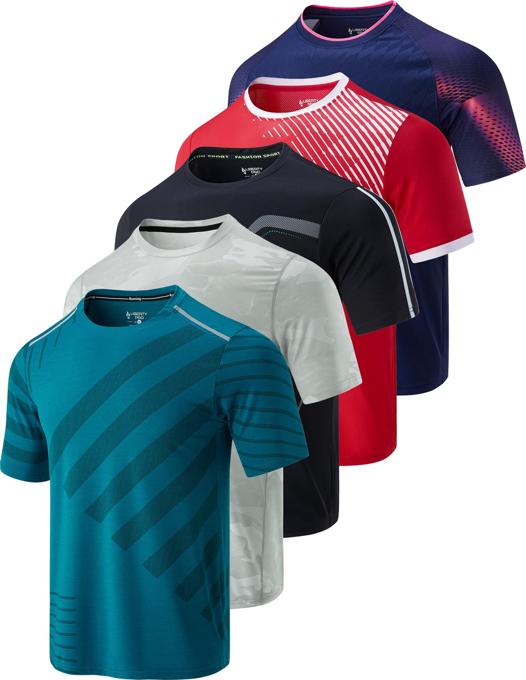 5 Pack Men’s Active Quick Dry Crew Neck T Shirts | Athletic Running Gym Workout Short Sleeve Tee Tops Bulk