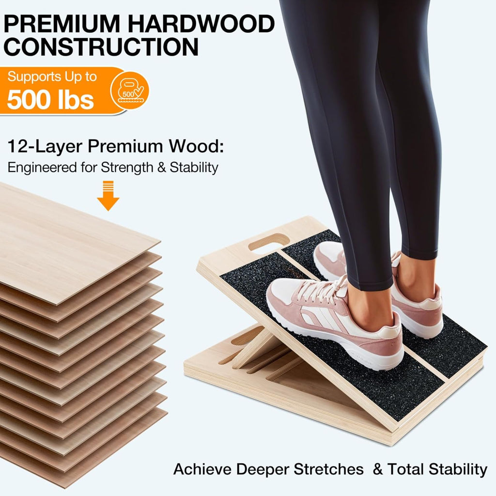 TEMI Slant Board for Calf-Stretching - Wooden Incline Wedge Stretcher for Squats, Foot & Ankle Mobility, Portable Fitness Equipment, Balance Block