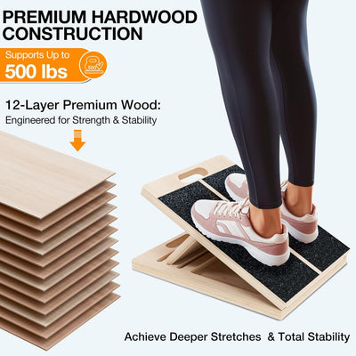 TEMI Slant Board for Calf-Stretching - Wooden Incline Wedge Stretcher for Squats, Foot & Ankle Mobility, Portable Fitness Equipment, Balance Block