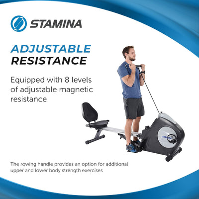 Stamina Conversion II Recumbent Exercise Bike and Rower - Cardio Machine with Smart Workout App - Exercise Bike for Home Workout - Up to 250 lbs Weight Capacity
