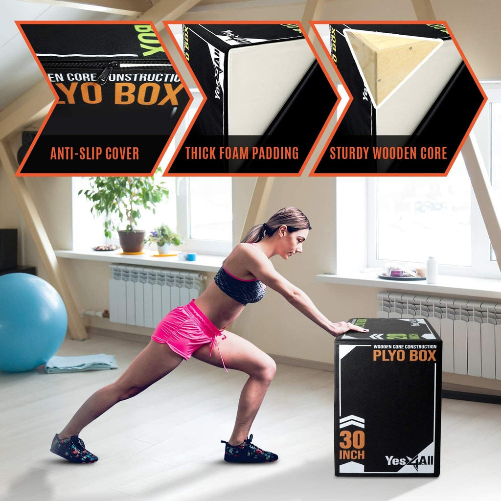 Yes4All 3-in-1 Soft-Padded Plyo Box With Wooden Core, Non-Slip Multi-Use Cushioned Plyometric Jump Box with Vinyl Cover for Jumping, Conditioning, Strength Training