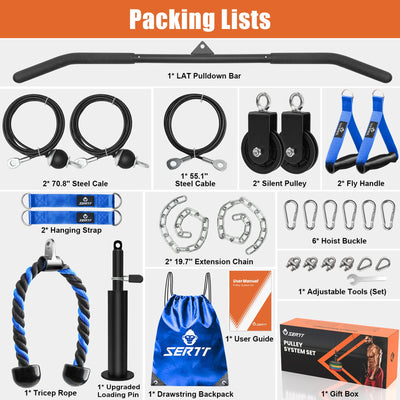 SERTT Home Gym Pulley System - Tricep Workout, Lat Pulldown, Biceps Curl, Triceps, Shoulders, Back, Forearm, Weight Cable for Squat Rack, Garage