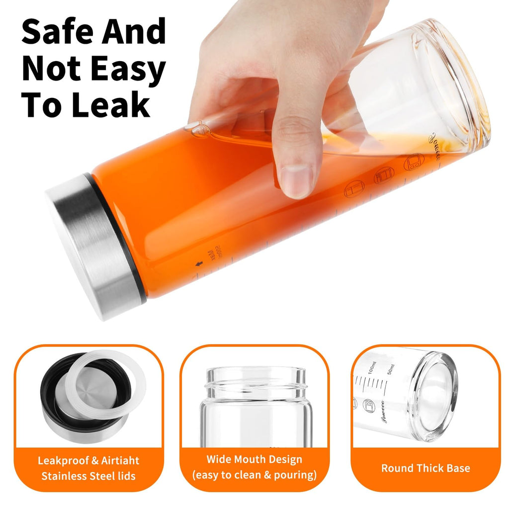 Glass Juice Bottles 4 Pack 20 oz - Wide Mouth Glass Water Bottles with Lids - for Juicing, Protein, Smoothie, Milk, Reusable, BPA Free, Stainless Steel Lids, Blender, Shaker Bottle (20oz/600ml)