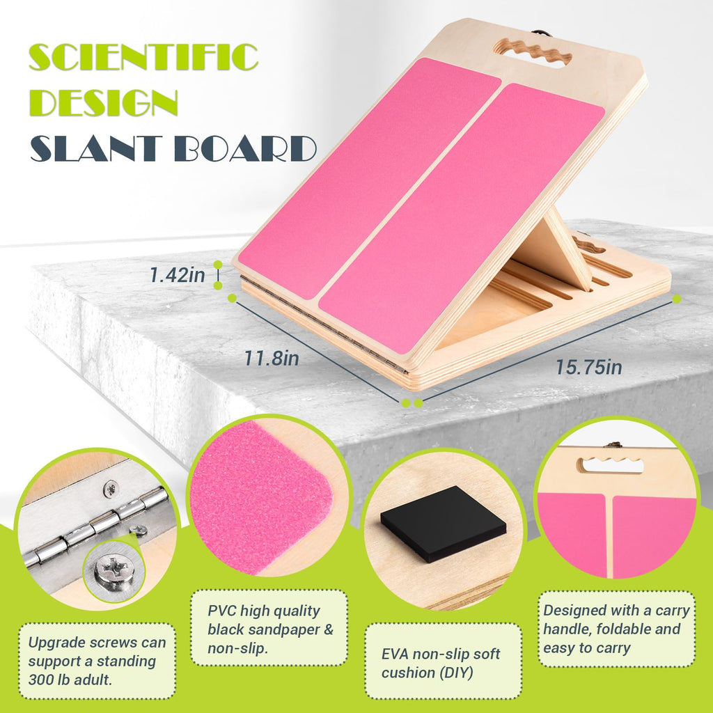 Slant Board for Calf Stretching, Adjustable Portable Wooden Incline Board for Calf Stretcher with Training Poster, 300 Lbs Weight Capacity Calf Stretch Wedge for Leg, Knees, Heel, Ankle & Stretching