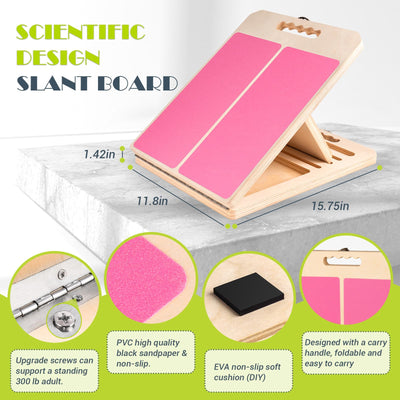 Slant Board for Calf Stretching, Adjustable Portable Wooden Incline Board for Calf Stretcher with Training Poster, 300 Lbs Weight Capacity Calf Stretch Wedge for Leg, Knees, Heel, Ankle & Stretching