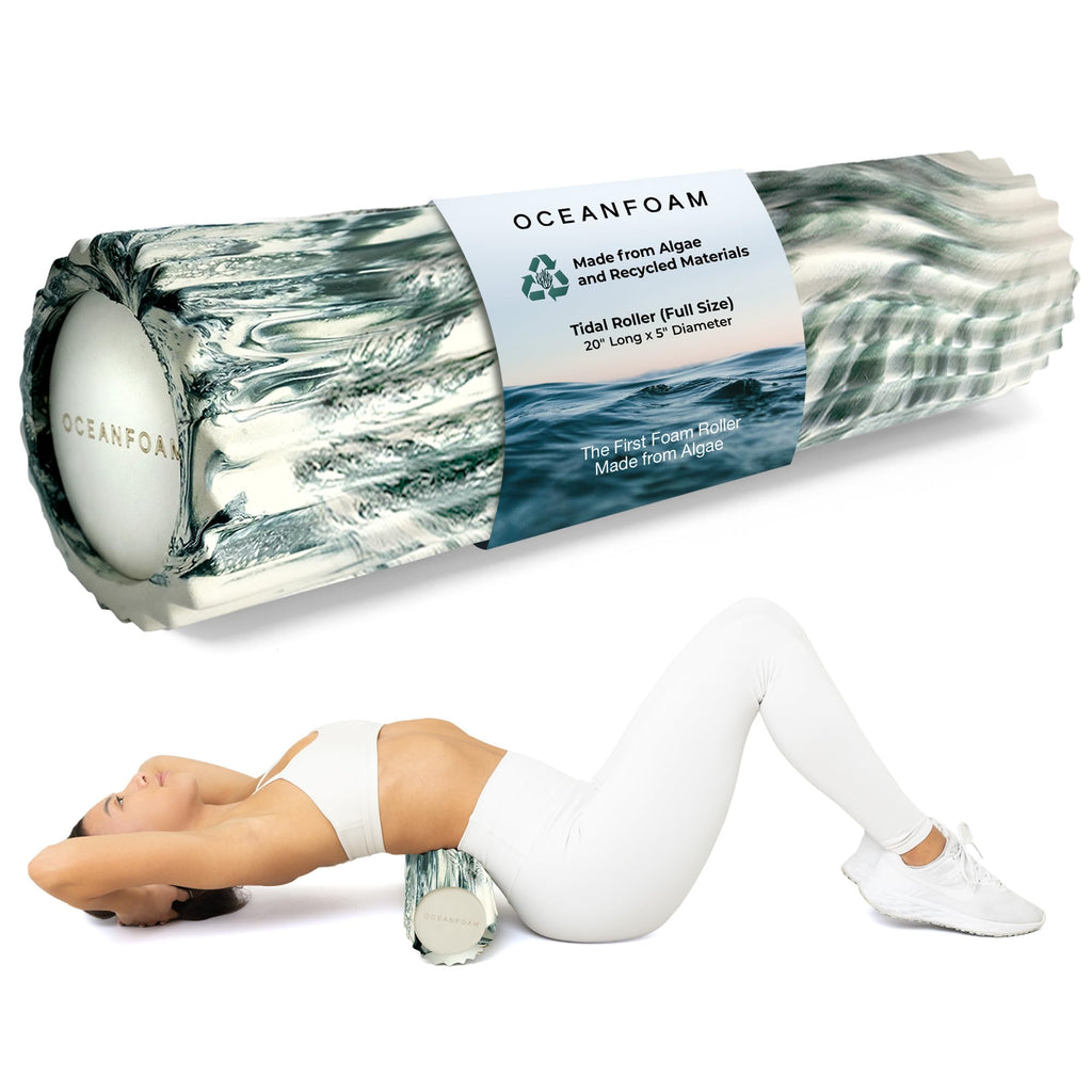 Oceanfoam Tidal Roller - Natural - Muscle Massage Foam Roller for Back Pain & Stretching - Firm and Ergonomic Wide Wave Textured - Yoga, Athletics, & Wellness - Full Size, 20" x 5"