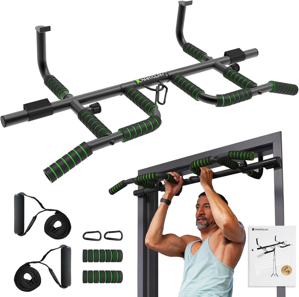New Upgrade Pull Up Bar for Doorway with Ergonomic Grip - Upto 440 Lbs Capacity, No Screwing or Slipping - USA Original Patent, Designed, Shipped, Warranty