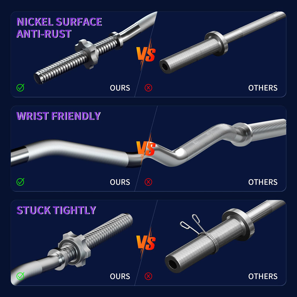 47" EZ Curl Bar Weight Lifting Bar, 1-inch Curling Bars for Weight lifting, Barbell bar for Hip Thrusts/Squats/Lunges for Gym and Home, With 2 Star Double Risk Star-nuts (220lb Weight Capacity)