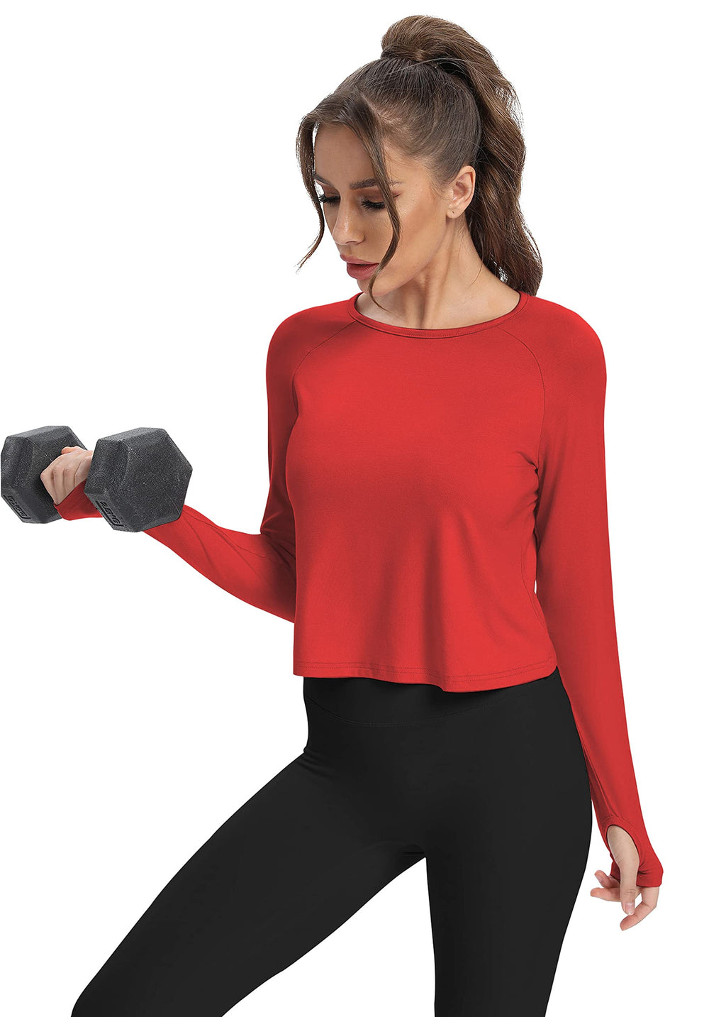 Bestisun Long Sleeve Athletic Workout Shirts Sports Yoga Gym Crop Tops for Women