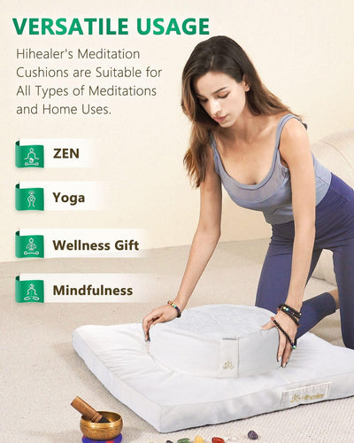 Hihealer Meditation Cushion, Traditional Tibetan Meditation Pillow Velvet Cover - Large Floor Cushion Seating for Adults - Yoga Buckwheat Bolster for Women、Moms
