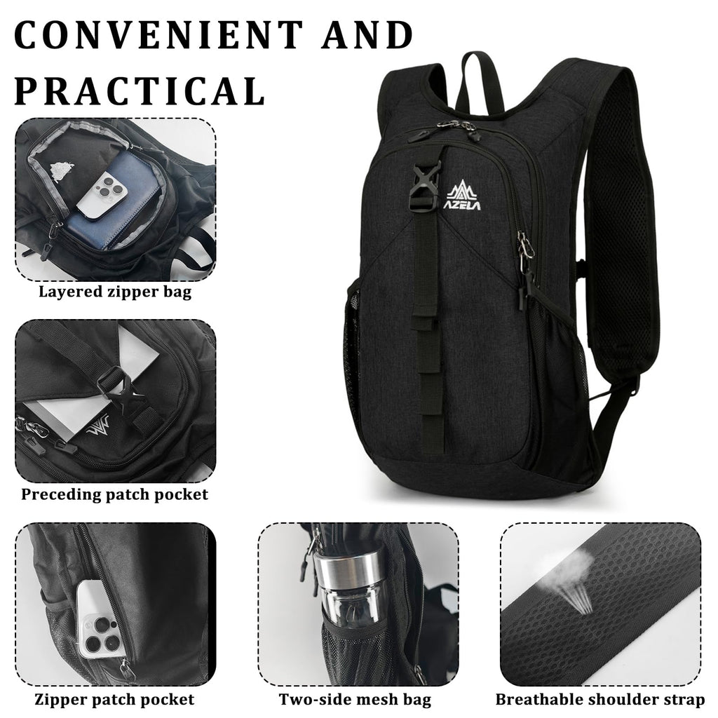 15L Small Hiking Backpack Foldable Ultralight Trekking Camping Outdoors Backpack for Women Men (black)