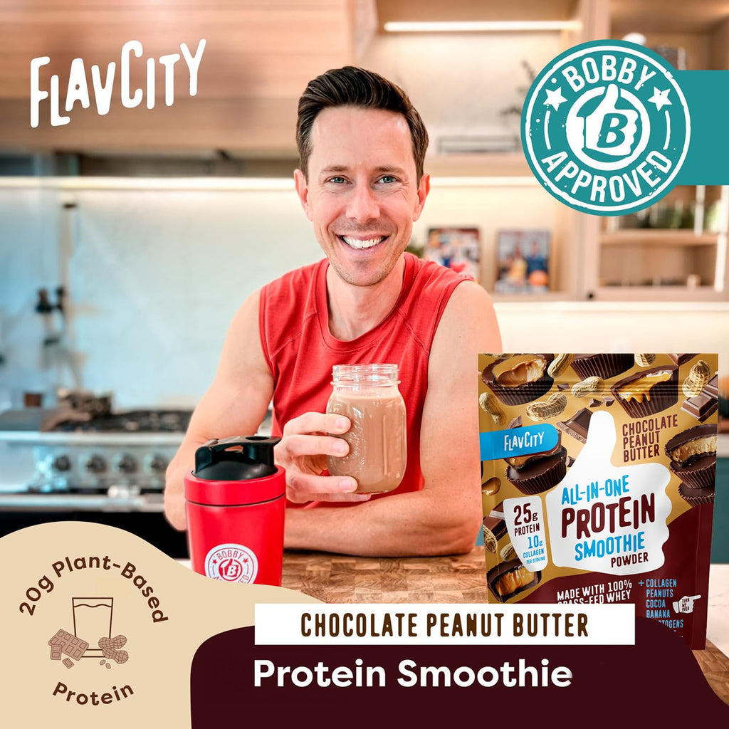 FlavCity Grass Fed Whey Chocolate Protein Powder - Chocolate Peanut Butter - 25g Protein & 10g Collagen - Made with Organic Cocoa & Coconut Milk - Gluten Free & No Added Sugars (20 Servings)