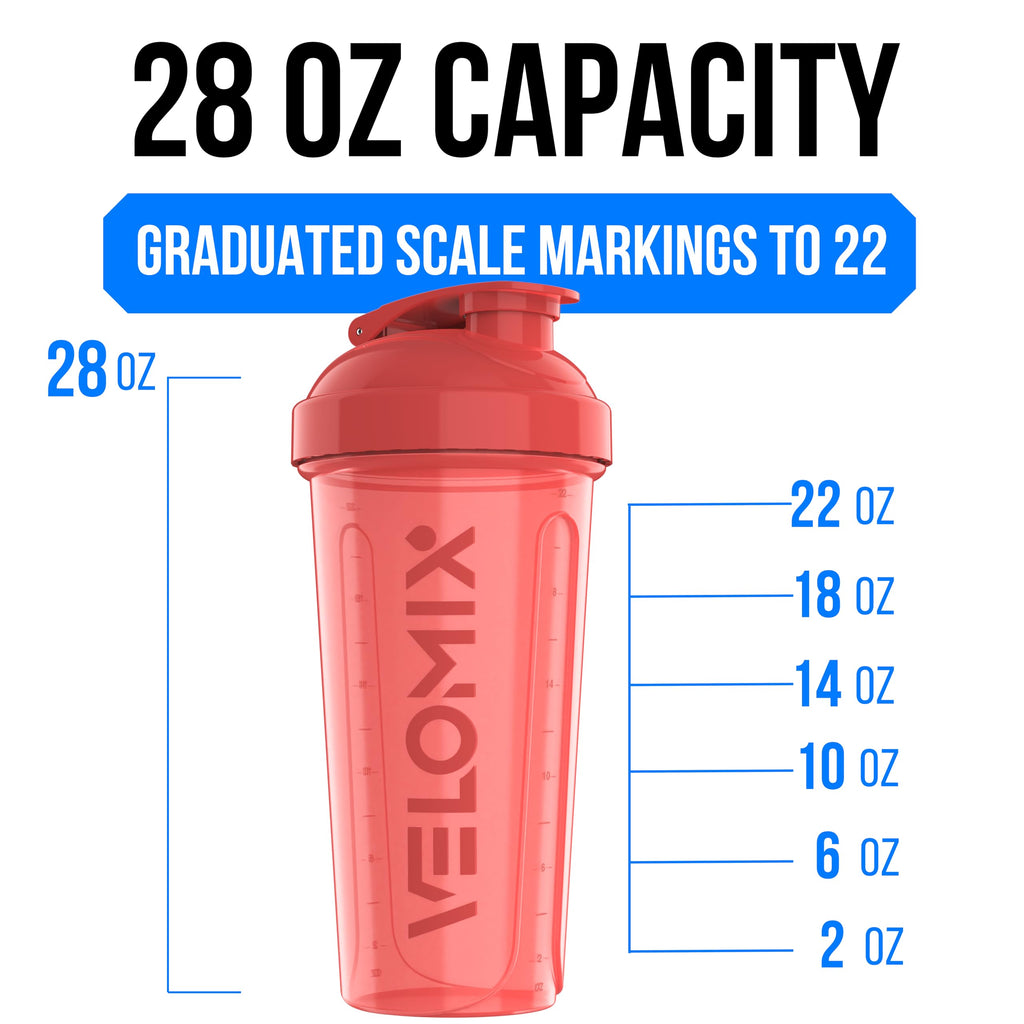 VELOMIX -2 Pack- 28 oz Protein Shaker Bottles for Protein Mixes - 2x Wire Whisk | Leak Proof Shaker Cups for Protein Shakes | Protein Shaker Bottle Pack (Black/Transparent)