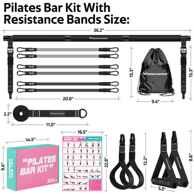 Pilates Bar Kit with Resistance Bands, Multifunctional Pilates Bar for Women & Men with Heavy-Duty Metal Adjustment Buckle, Pilates Home Equipment for Full BodyWorkouts