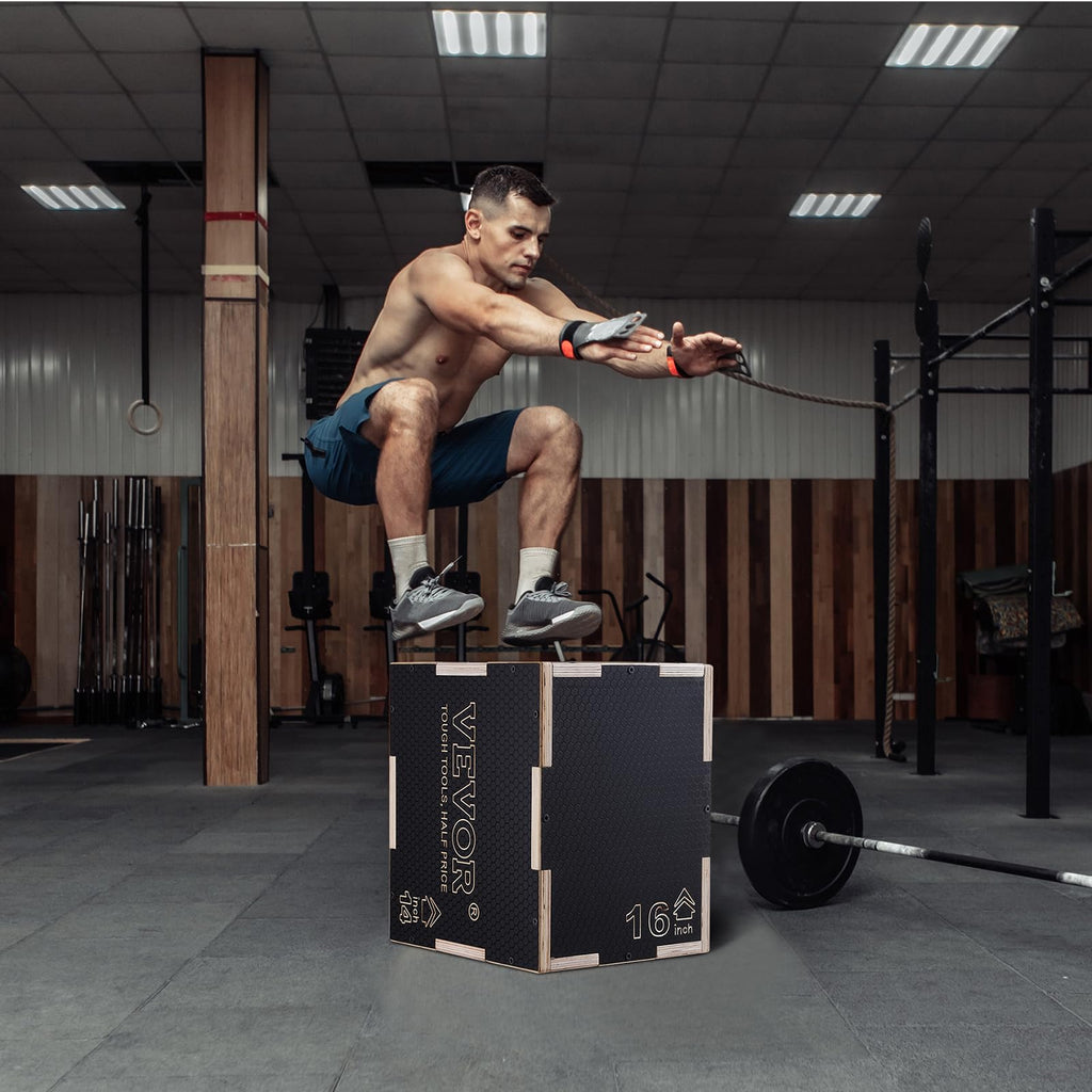 VEVOR 3 in 1 Plyometric Jump Box, Easy-to-Assemble Wood Plyo Box for Jumping Trainers, Home Gym Training and Conditioning