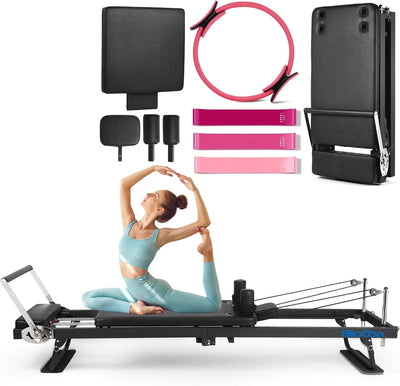 92" 2ND Gen Extended Pilates Reformer, Foldable Pilates Machine with Pilates Ring Circle & Headrest, Jumpboard, Dual Resistance Springs, Pilates Equipment for Home Workout, up to 500 lbs