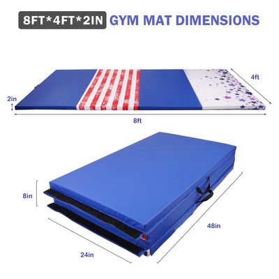 Fitvids Folding Exercise Gymnastics Mat, 4'x8'x2" Gym Workout Mat with Carrying Handles 4-Fold High-Density Anti-Tear Portable Fitness Aerobics Mat for Home Gym Yoga Pilates Tumbling MMA Core Training