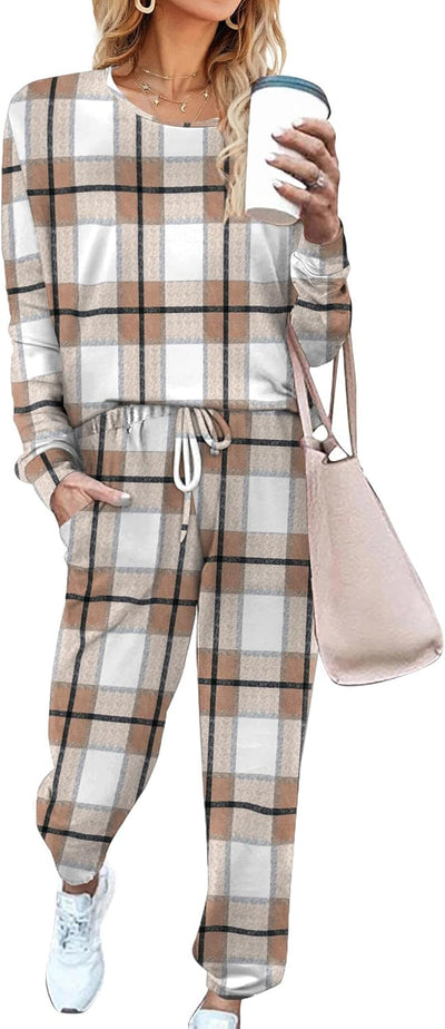 Aloodor Sweatsuit for Women 2 Piece Outfits for Womens Crewneck Sweatshirts Pullover