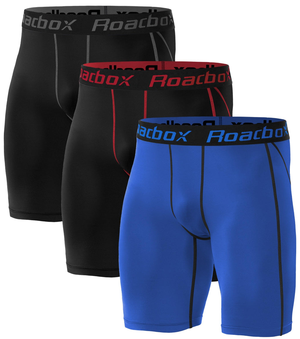 Roadbox Compression Shorts for Men, 3 Pack Athletic Workout Underwear, Running Gym Spandex Base Layer Boxer Briefs