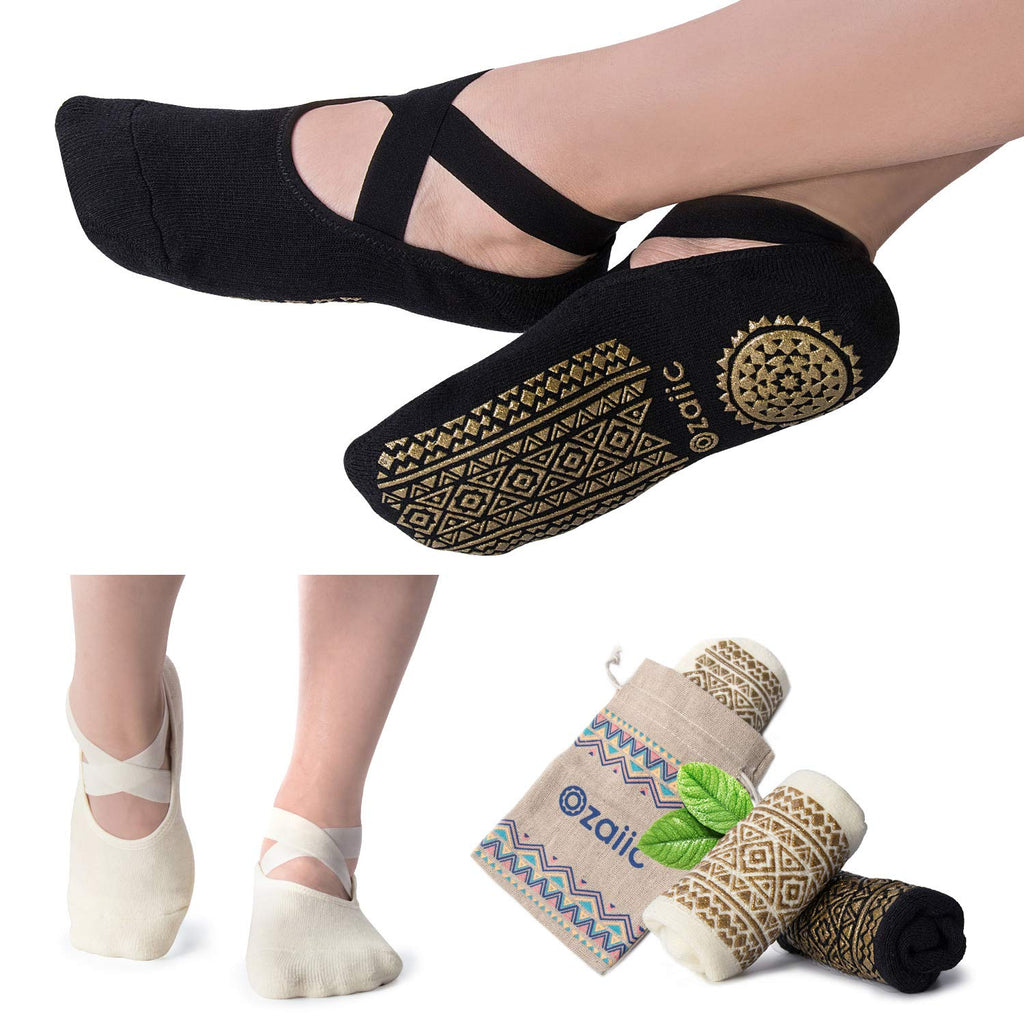 Ozaiic Pilates Socks for Women Non Slip Grip, Yoga Socks with Grippers for Barre, Hospital, Ballet, Dance, Barefoot Workout
